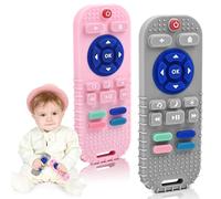 AiTuiTui Mordedor Bebe Refrigerante para 0-6-12 meses, 2 Piezas Silicona Mordedor Mando a Distancia Juguetes de Baño para 3-6-9 Meses Niño Niña, Suave Juguete la Dentición del Bebé, Gris Oscuro y Rosa