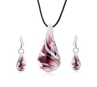 Aituo Murano Inspirado Espiral Flor en Forma de corazón Collar de Esmalte Color Pendientes Conjunto (Púrpura)