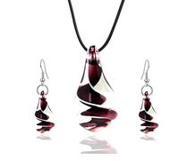 Aituo Murano Inspirado Espiral Flor en Forma de corazón Collar de Esmalte Color Pendientes Conjunto (Negro)