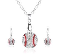 Aituo Pendientes Redondos de Plata del Rhinestone llenos de la Manera Redonda del béisbol fijados (Plata)