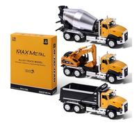 AIUAZA Ratio 1/50 Die Casting Engineering Construction Vehículo, Camión de volcado, Excavadora, Camión Mezclador, Aleación Colección Modelo de Coche, Boy Puerta Tire hacia atrás Juguete (3 piezas por