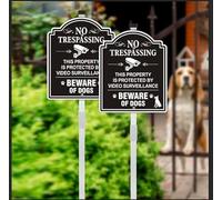Aiuieaa Letrero para valla, con texto en inglés "Beware of Dog" (2 unidades) con texto en inglés "No Trespassing This Property is Protected by Video Surveillance"