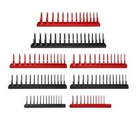 AIUITIO Juego de bandejas organizadoras de enchufes, juego de 8 soportes para llaves de vaso que incluye 2 bandejas métricas SAE de 1/4 pulgadas, 4 piezas de 3/8 pulgadas, 2 bandejas métricas SAE de