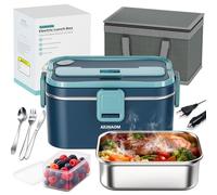 AIUNAOM Fiambrera Eléctrica 1.8L 80W, 3 en 1 para 12V/24V/220V, Acero Inoxidable y Fácil de Limpiar, Calentamiento Rápido para Coche y Hogar