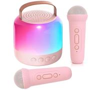 AIUNAOM Máquina de Karaoke con 2 Micrófonos Inalámbricos para Niños, Altavoz Bluetooth Portátil con LED y Efectos de Sonido Variables Ideal para Niñas de 3 a 12 Años