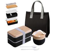 Aiuuee 1400 ml 2 Niveles Loncheras con Bolsa Isotérmica, Hermetica Lunch Box Fiambrera Sin BPA con Cubiertos, Concheras Bento Box Para Adultos para Oficina Trabajo Escuela