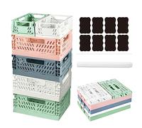 Aiuuee 6 Piezas Caja Plegable Plastico, Cesta Plegable Estable con Asas, Cajas de Almacenamiento Plegables de Plástico Apilable Cestas Organizadoras Plastico