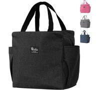 Aiuuee Bolsa isotérmica para hombre y mujer, bolsa térmica a prueba de fugas, bolsa térmica reutilizable, bolsa térmica portátil para oficina, viajes, pícnic (negro), ALC203