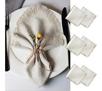 Aiuuee Paquete de 6 Servilletas de Tela, 45 x 45cm Lino Servilleta Tela con Flecos, Servilletas Cocktail, Servilleta de Gasa de Algodón Lavable para Navidad, Cumpleaños, Boda, Fiesta, Cena (Beige)