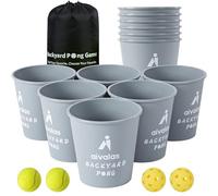 Aivalas Juego de juegos de patio y pong al aire libre, juego de pong gigante con cubos y bolas duraderos, juego de lanzamiento para playa, camping, césped y patio trasero, color gris