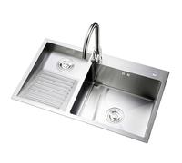 AIVANOTO 80 x 48 cm lavabo de acero inoxidable 304, con grifo, accesorios de desagüe, con tabla de lavar, fregadero doble, fregadero de sótano, 2 lavabos, para sótano, lavadero, jardín, izquierda