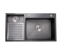 AIVANOTO Fregadero De Acero Inoxidable SUS304 para Uso General, con Superficie De Partículas, con Tabla De Lavar, con Doble Cubeta, con Kit De Drenaje, para Balcón, Sótano(80x48x22cm)