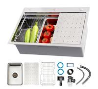 AIVANOTO Fregadero de cocina de acero inoxidable 304, 65 x 50 cm, con escurridor, incluye sifón y rebosadero, 1 fregadero empotrable, fregadero de cocina fregadero, fregadero para lavavajillas