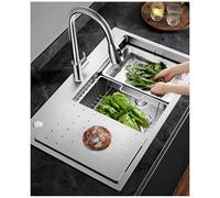 AIVANOTO Fregadero De Cocina De Acero Inoxidable Plateado, Con Escurridor, Tubo De Drenaje, Tabla De Cortar, Fregadero Grande De Una Sola Cubeta Para Cocina, Montaje Inferior, 80x50x22cm