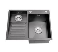 AIVANOTO Fregadero De Lavandería Sus, Fregadero Grande con Tabla De Fregar Integrada, Pileta De Lavado De Doble Cubeta, con Kits De Drenaje, para Lavadero, Balcón, Sótano(Black-A,60x48x22cm)