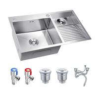 AIVANOTO Fregadero De Lavandería Sus, Fregadero Grande con Tabla De Fregar Integrada, Pileta De Lavado De Doble Cubeta, con Kits De Drenaje, para Lavadero, Balcón, Sótano(Silver-B,70x48x22cm)