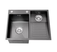 AIVANOTO Fregadero De Lavandería Sus, Fregadero Grande con Tabla De Fregar Integrada, Pileta De Lavado De Doble Cubeta, con Kits De Drenaje, para Lavadero, Balcón, Sótano(Black-B,60x48x22cm)