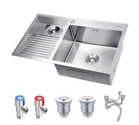 AIVANOTO Fregadero De Lavandería Sus, Fregadero Grande con Tabla De Fregar Integrada, Pileta De Lavado De Doble Cubeta, con Kits De Drenaje, para Lavadero, Balcón, Sótano(Silver-A,70x48x22cm)