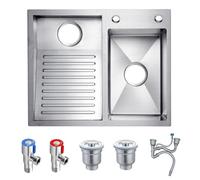 AIVANOTO Fregadero De Lavandería Sus, Fregadero Grande con Tabla De Fregar Integrada, Pileta De Lavado De Doble Cubeta, con Kits De Drenaje, para Lavadero, Balcón, Sótano(Silver-A,60x48x22cm)