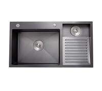 AIVANOTO Fregadero De Lavandería Sus, Fregadero Grande con Tabla De Fregar Integrada, Pileta De Lavado De Doble Cubeta, con Kits De Drenaje, para Lavadero, Balcón, Sótano(Black-B,80x48x22cm)