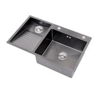 AIVANOTO Fregadero De Lavandería Sus, Fregadero Grande con Tabla De Fregar Integrada, Pileta De Lavado De Doble Cubeta, con Kits De Drenaje, para Lavadero, Balcón, Sótano(Black-A,70x48x22cm)