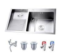 AIVANOTO Fregadero De Lavandería Sus, Fregadero Grande con Tabla De Fregar Integrada, Pileta De Lavado De Doble Cubeta, con Kits De Drenaje, para Lavadero, Balcón, Sótano(Silver-A,90x48x22cm)