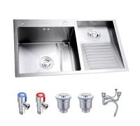 AIVANOTO Fregadero De Lavandería Sus, Fregadero Grande con Tabla De Fregar Integrada, Pileta De Lavado De Doble Cubeta, con Kits De Drenaje, para Lavadero, Balcón, Sótano(Silver-B,80x48x22cm)