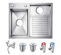 AIVANOTO Fregadero De Lavandería Sus, Fregadero Grande con Tabla De Fregar Integrada, Pileta De Lavado De Doble Cubeta, con Kits De Drenaje, para Lavadero, Balcón, Sótano(Silver-B,60x48x22cm)