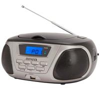 Aiwa BBTU-300TN Reproductor de CD Portátil, Radio CD (Radio FM, tecnología Hyperbass, Entrada de Audio, Bluetooth, USB). Color: Titanio