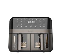 Aiwa Futago AFR-9000 Freidora de Aire 9 L (2×4.5 L), 2400 W, Control Digital, 8 Programas, Cocina Doble Zona, Autolimpieza, Ventana Doble, Ultra Silent, Acero Inoxidable/Plástico. Color Metal