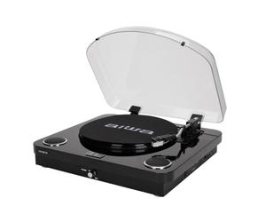 Aiwa GBTUR-200BK Tocadiscos de Vinilo Bluetooth 6.0 con Altavoces Integrados 10 W RMS, 33/45/78 RPM, Grabación MP3 USB/SD, Radio FM, AUX y Salida RCA, Negro