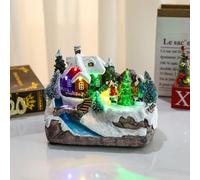 Aiwdeyi Juegos de Casas de Pueblo de Navidad, Tren Giratorio, Figuras de ExhibicióN, Luces LED, DecoracióN NavideñA Musical, Adornos Luminosos para Cajas de Música