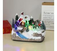 Aiwdeyi Juegos de Casas de Pueblo de Navidad, Tren Giratorio, Figuras de ExhibicióN, Luces LED, DecoracióN NavideñA Musical, Adornos Luminosos para Cajas de Música