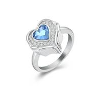 AIWENXI Anillo de recuerdo en forma de corazón de acero inoxidable - Joyería portátil para una conexión eterna con piedra de nacimiento | Ajustable para mujer y hombre, Blau-10#, Acero inoxidable, Sin