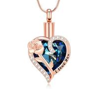 AIWENXI - Collar de joyería de cremación con forma de corazón de rosa, collar de cenizas de acero inoxidable, regalos conmemorativos para amantes, joyería de urna de cenizas para hombres y mujeres