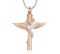 AIWENXI Cruz Monumento Cremación Joyería para Cenizas Corazón Piedra de Nacimiento Urna Colgante para Hombres Mujeres Mascotas Serpiente Recordatorios Cenicero Collares, Acero inoxidable