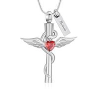 AIWENXI Cruz Monumento Cremación Joyería para Cenizas Corazón Piedra de Nacimiento Urna Colgante para Hombres Mujeres Mascotas Serpiente Recordatorios Cenicero Collares, Acero inoxidable