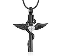 AIWENXI Cruz Monumento Cremación Joyería para Cenizas Corazón Piedra de Nacimiento Urna Colgante para Hombres Mujeres Mascotas Serpiente Recordatorios Cenicero Collares, Acero inoxidable