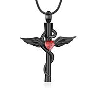 AIWENXI Cruz Monumento Cremación Joyería para Cenizas Corazón Piedra de Nacimiento Urna Colgante para Hombres Mujeres Mascotas Serpiente Recordatorios Cenicero Collares, Acero inoxidable