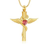 AIWENXI Cruz Monumento Cremación Joyería para Cenizas Corazón Piedra de Nacimiento Urna Colgante para Hombres Mujeres Mascotas Serpiente Recordatorios Cenicero Collares, Acero inoxidable