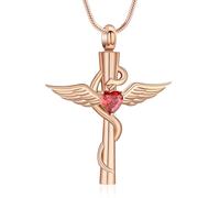AIWENXI Cruz Monumento Cremación Joyería para Cenizas Corazón Piedra de Nacimiento Urna Colgante para Hombres Mujeres Mascotas Serpiente Recordatorios Cenicero Collares, Acero inoxidable
