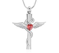 AIWENXI Cruz Monumento Cremación Joyería para Cenizas Corazón Piedra de Nacimiento Urna Colgante para Hombres Mujeres Mascotas Serpiente Recordatorios Cenicero Collares, Acero inoxidable
