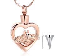 AIWENXI Joyería de cremación para cenizas con colgante de corazón y lobo de acero inoxidable, collar de urna conmemorativa para amantes de los lobos, mujeres, hombres, niñas, mamá, amiga, cumpleaños, Acero inoxidable, No es una piedra preciosa