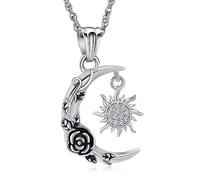 AIWENXI Luna y sol cremación joyas media luna luna urna collares para cenizas rosas conmemorativas recuerdo humano/mascota ceniza medallón colgante para hombres mujeres, Acero inoxidable