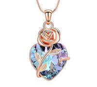 AIWENXI Rosblume Feuercremation Schmuck Herzform Birthstone Urnen Halsketten für Asche Edelstahl Andenken Gedenkkurne Humliche Asche Urnen Anhänger Schmuck für Männer Frauen, Acero inoxidable