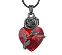 AIWENXI Rosblume Feuercremation Schmuck Herzform Birthstone Urnen Halsketten für Asche Edelstahl Andenken Gedenkkurne Humliche Asche Urnen Anhänger Schmuck für Männer Frauen, 55 cm, Acero inoxidable