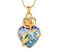 AIWENXI Rosblume Feuercremation Schmuck Herzform Birthstone Urnen Halsketten für Asche Edelstahl Andenken Gedenkkurne Humliche Asche Urnen Anhänger Schmuck für Männer Frauen, 50 cm, Acero inoxidable