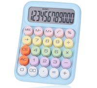 Aiwjeakh Calculadora mecánica con pulsador, pantalla LCD de 12 dígitos, botones grandes fáciles de presionar, calculadora de dulces colorida, azul, aproximadamente 16 x 11 cm