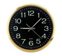 Aiwjeakh Reloj de pared luminoso redondo de 12 pulgadas que brilla en la oscuridad sin tictac, decoración de interiores, color dorado
