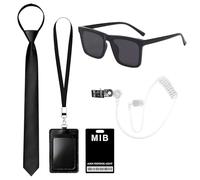 AIWXEEU Agente Disfraz Accesorios, 5 PCS Accesorios de Disfraz de Espía con Corbata,Gafas de Sol, Tarjetero,Tubo de Auriculares,Tarjeta de Identificación, Auricular Adicional, para Cosplay